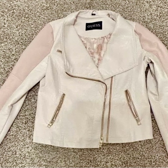 Guess Women's Faux Leather Jacket in Light Pink and Ivory, Size Large - Picture 6 of 10
